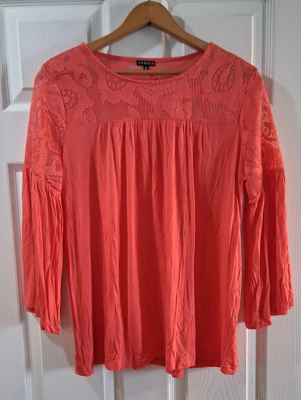 Hannah Coral Lace Yoke Long Sleeve Blouse